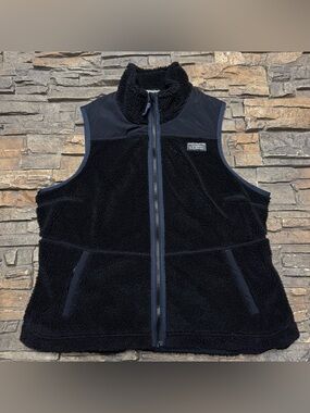 LL Bean Mountain Pile Fleece Vest Womens 1X XL Black Full Zip Pockets Sherpa